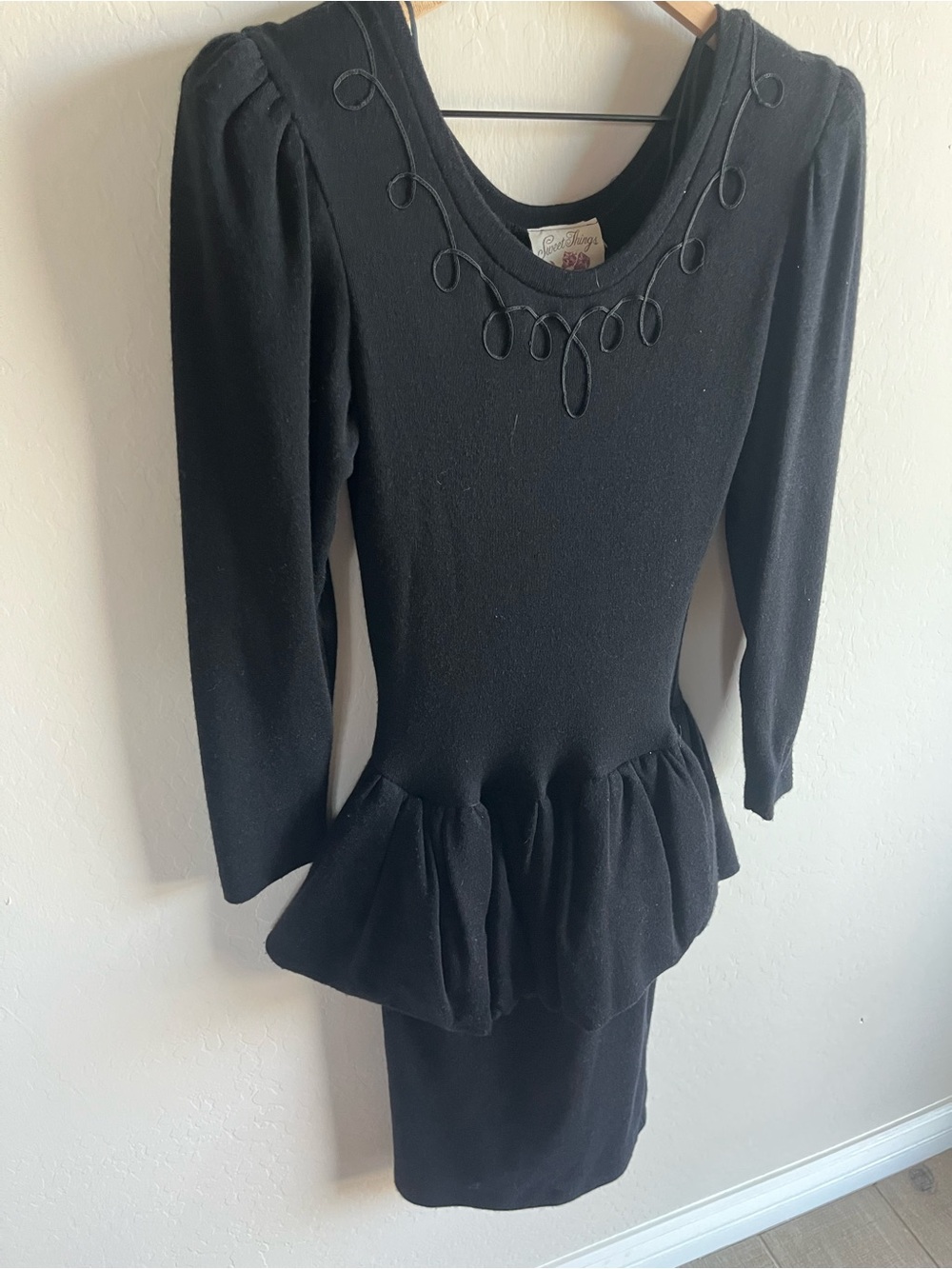 VTG Sweet Things Black Peplum Dress Scoop Neck Embroidery Whimsigoth Grunge Y2K - Picture 3 of 7
